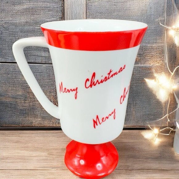 FINE SEYEI CHINA MERRY CHRISTMAS CUP MUG Footed Cups Mugs Set 2 Porcelain Japan - Picture 2 of 16